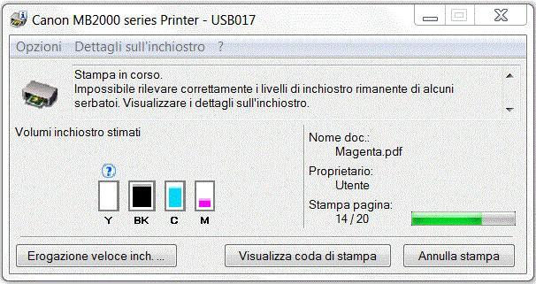 Reinserite la cartuccia all interno della stampante: dopo il suo inserimento apparirà questo messaggio Semplicemente la stampante non traccia piu il livello di inchiostro, ma comunque vi permette di