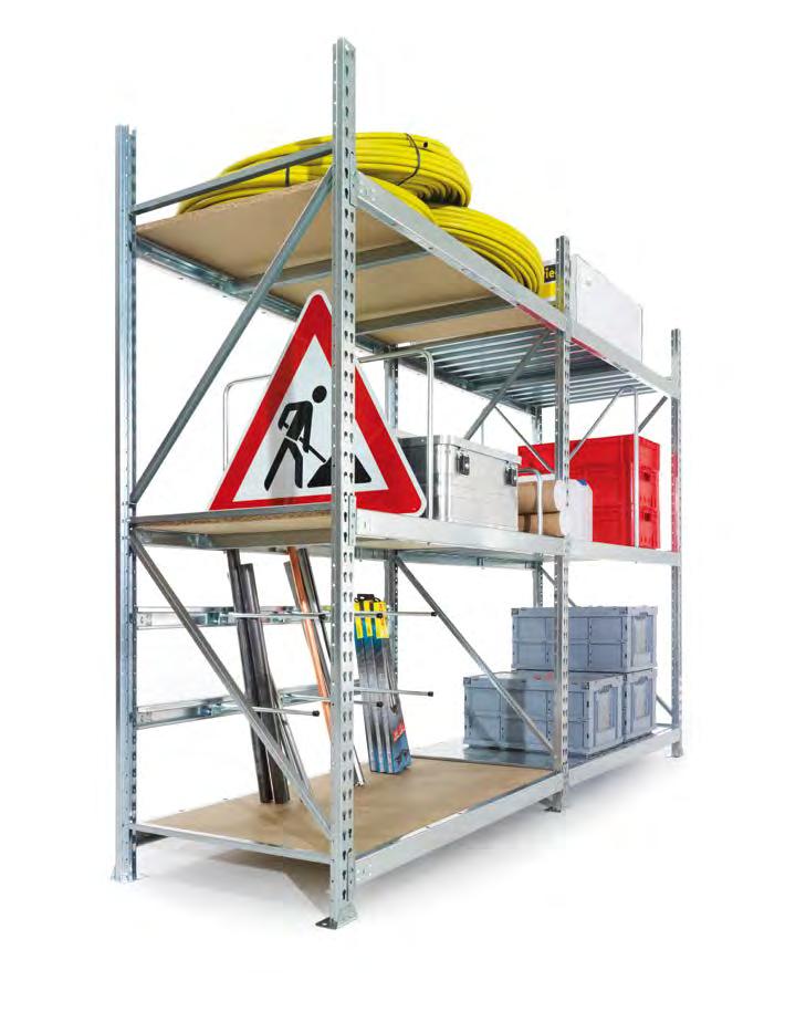 Scaffalature a campata ampia META MINI-RACK E Proposte d'ordine con pannelli in truciolare o pannelli in acciaio E L'alternativa allo scaffale per pallet per lo stoccaggio di singole unità grandi e