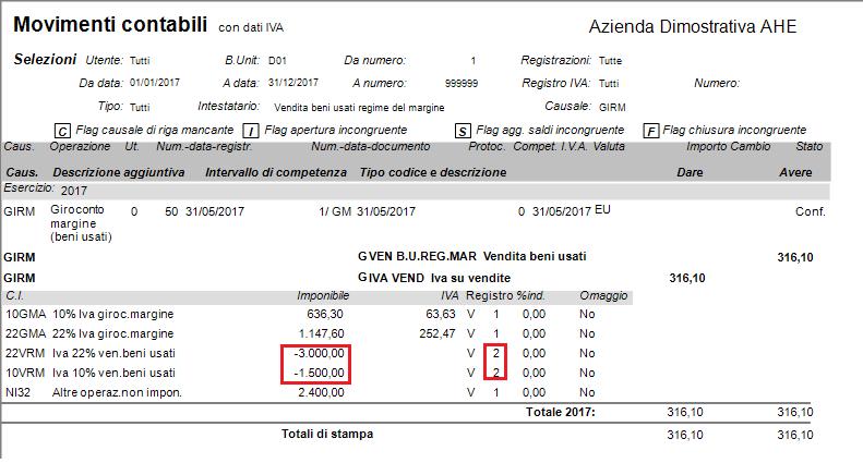 nuovamente il registro iva delle vendite con regime del margine(registro numero 2) Si procede alla stampa in