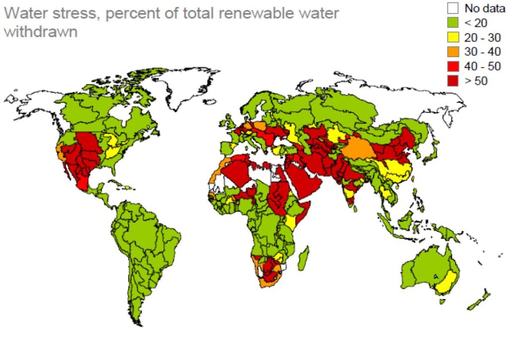 Effetti sulle risorse idriche globali Il cambiamento climatico e gli elevati consumi di acqua fanno prevedere seri problemi di approvvigionamento idrico negli anni a venire.