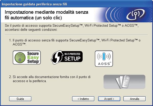 Configurazione senza fili per Windows tramite l'applicazione di installazione automatica Brother (per HL-5370DW) i Confermare il messaggio su schermo e fare clic su Avanti.