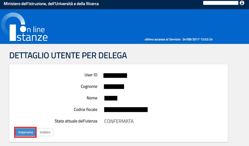 Se si è ricevuta una delega, il sistema presenterà, dopo l inserimento di Username e Password, una maschera come la seguente: L utente può quindi, in alternativa: 1.