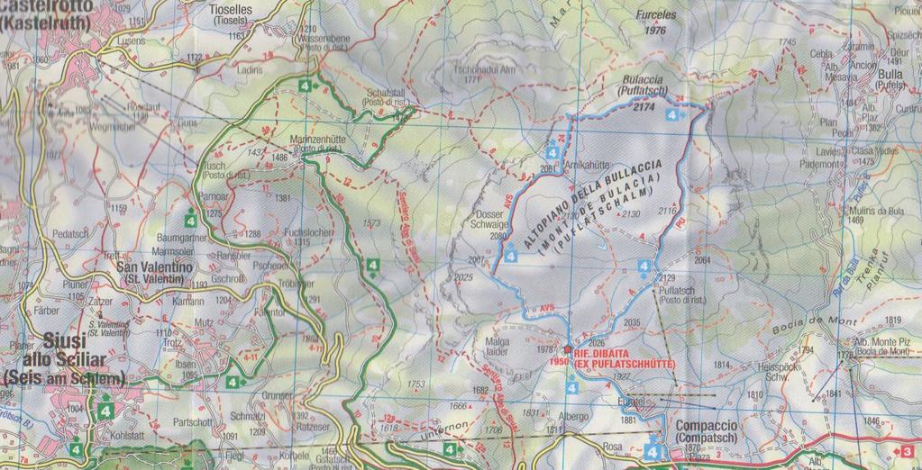 4.ITINERARIO : Anello della BULLACCIA Partenza e Arrivo: Compaccio (1870mt.) Dislivello: 350mt. Lunghezza: 5 km Durata: 3 ore Difficoltà: E (Escursionisti) Da Compaccio (1870mt.