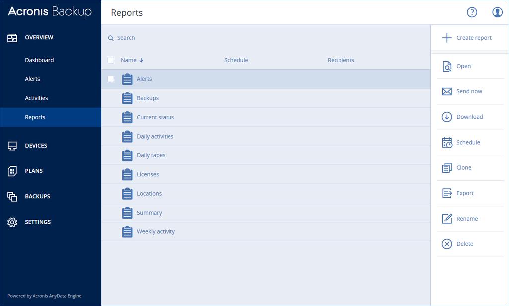 È possibile scaricare lo stato corrente della dashboard in formato.pdf o.xlsx, oppure inviarlo tramite e-mail.