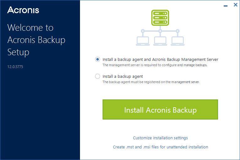 Installazione tipica 1. Accedere come amministratore e avviare il programma di installazione di Acronis Backup. 2.