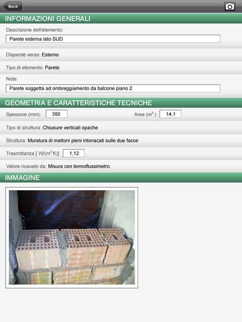 TERMOTAB FREE registra su tablet i dati relativi a: Anagrafica edificio Strutture opache
