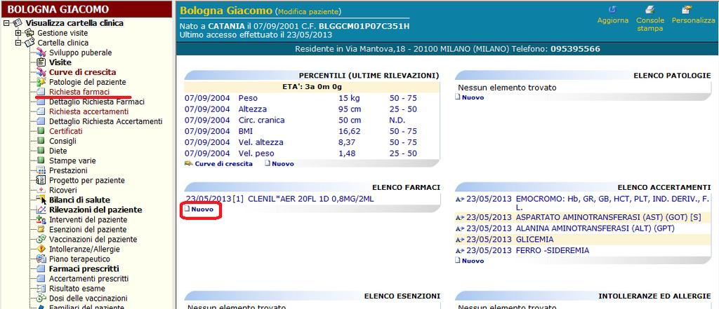 Ricetta farmaci Cliccare su Nuovo della sezione Elenco farmaci presente all interno dell home page della