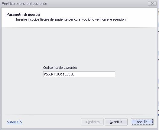 Per verificare, invece, l esenzioni di un singolo paziente cliccare su Sistema TS, poi cliccare su Verifica esenzioni