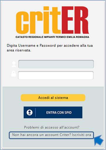 2 Nella schermata della nuova pagina visualizzata fare clic sul pulsante "Non hai ancora un account CRITER? Iscriviti ora" come mostrato in figura 2.