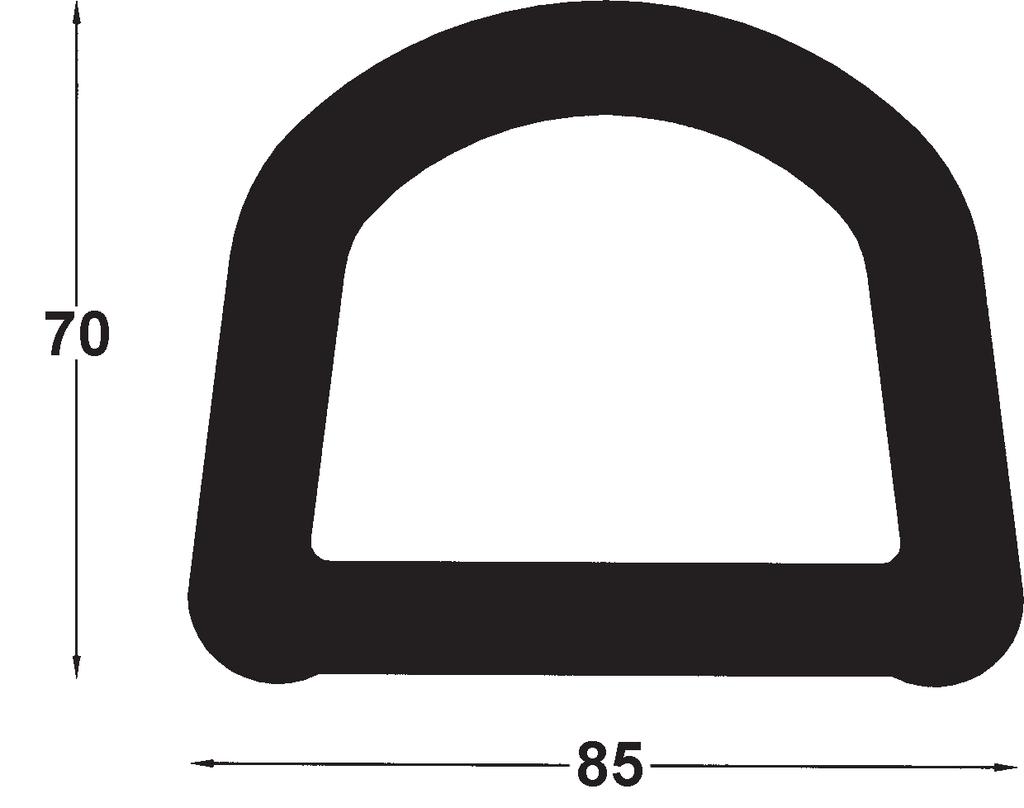 Profilo paracolpi in gomma nera 85x70 L= 2600 mm Black protection rubber bumper 85x70 L= 2600 mm Butoir de protection en caoutchouc noir 85x70