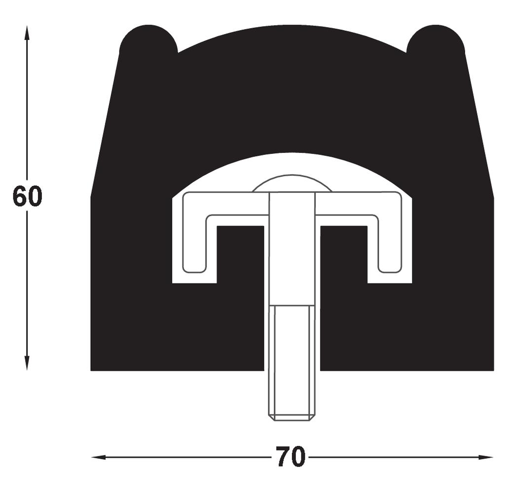 55951050-6,750 kg Profilo paracolpi in gomma nera 70x60 L= 2600 mm Black protection rubber bumper 70x60 L= 2600 mm Butoir de protection en