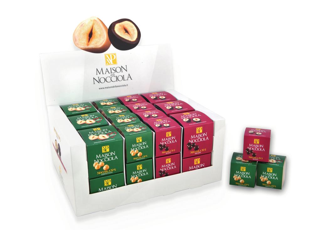 LE NOCCIOLE Espositore Cubotti / Hazelnuts display counter Expo Cubotti 3EC NOCCIOLA N.3-28 PEZZI di cui 16 pz.30 g./12 pz 70 g.