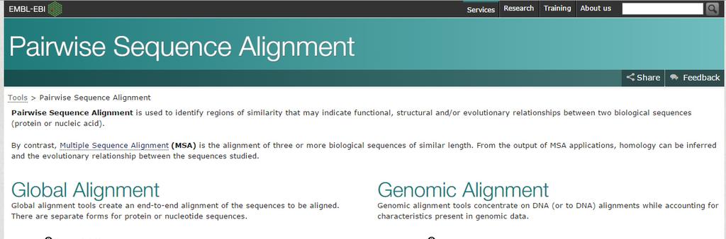 Tools di allineamento (EMBL-EBI) https://www.ebi.ac.