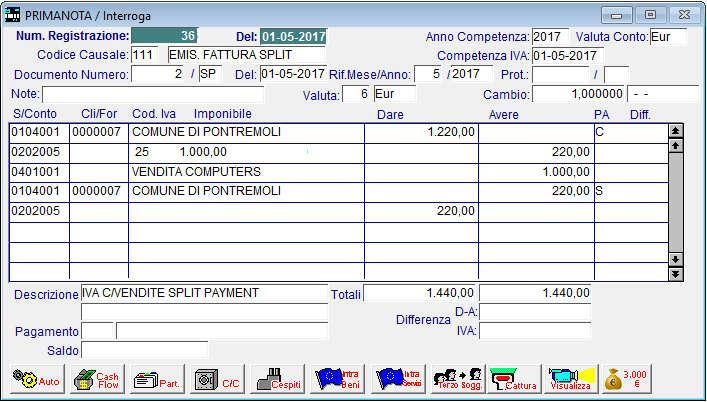 P R O F I L I D I I N T E G R A Z I O N E C A D I _ A H W _ V 1 0 Esempio importazione fattura di vendita split payment Di seguito l esempio della registrazione contabile di una fattura di vendita