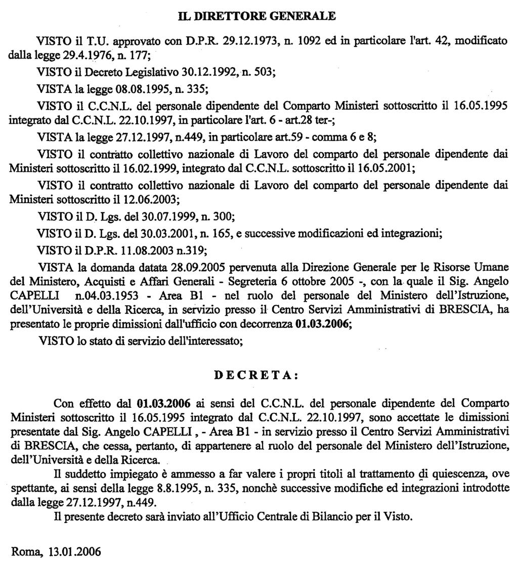 D.D. 13 gennaio 2006 - Visto e registrato all'ufficio centrale del