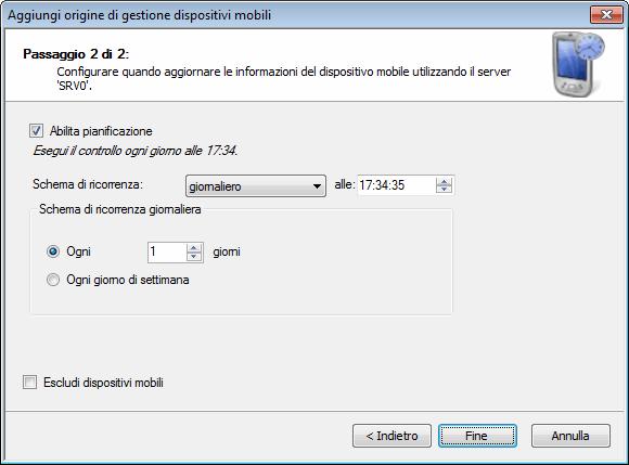 Schermata 55: Configurazione di un origine di gestione dispositivi mobili: