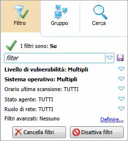 Per filtrare in base a un computer o gruppo specifici: 1. Dal riquadro di sinistra selezionare Filtro. 2. Configurare i criteri, quindi fare clic su Attiva filtri. Schermata 60: Filtro semplice 6.3.