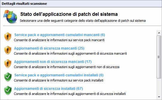 Schermata 88: Stato patch di sistema Porte Selezionare Porte per visualizzare tutte le porte TCP e UDP rilevate durante una scansione.