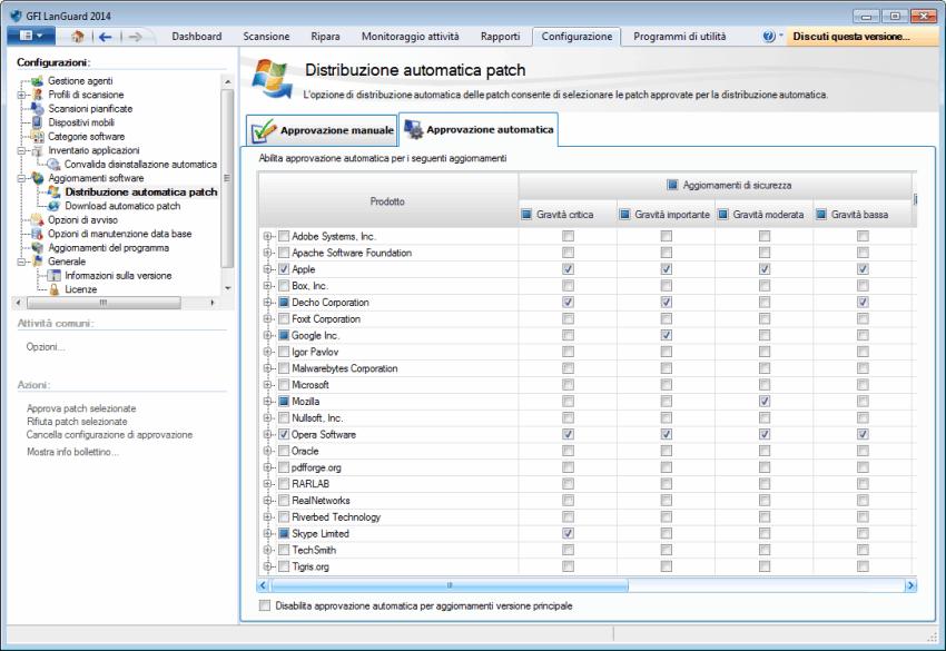 Schermata 92: Distribuzione automatica delle patch: Approvazione automatica Configurazione delle opzioni avanzate di Distribuzione automatica patch Per configurare la riparazione automatica: