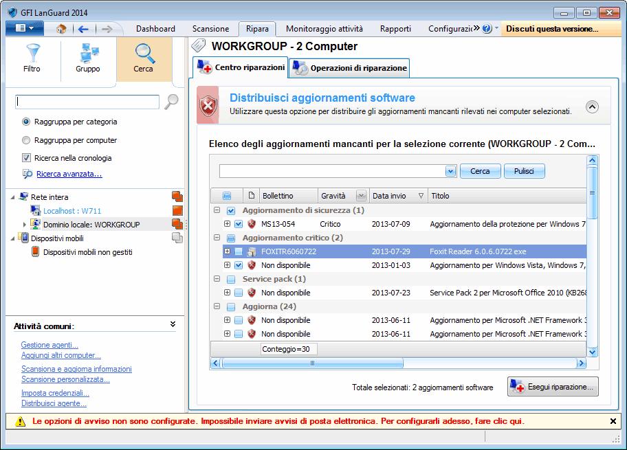 8.2.3 Distribuzione aggiornamenti software Utilizzare la funzione Distribuisci aggiornamenti software per la distribuzione manuale di: Service pack e aggiornamenti cumulativi mancanti Aggiornamenti