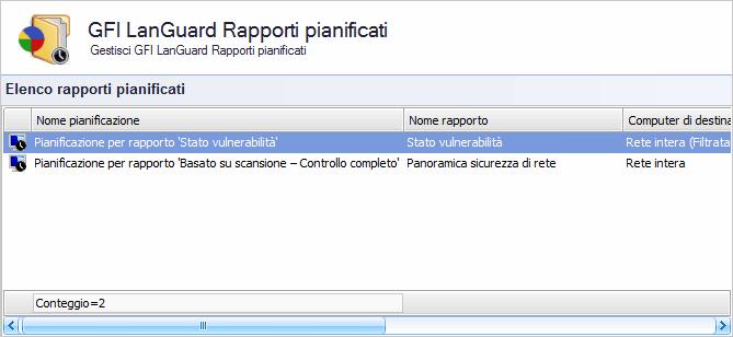 10.3.3 Gestione rapporti pianificati Per gestire i rapporti pianificati: 1. Fare clic sulla scheda Rapporti. 2. Da Rapporti pianificati, fare clic su Elenco rapporti pianificati.