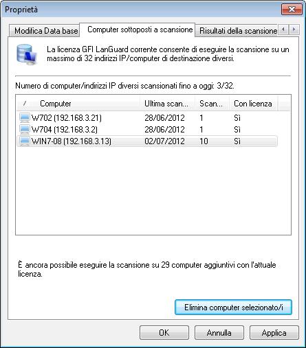 Schermata 146: Proprietà manutenzione del database: scheda Gestisci risultati della scansione salvati Per gestire i risultati della scansione salvati: 1.