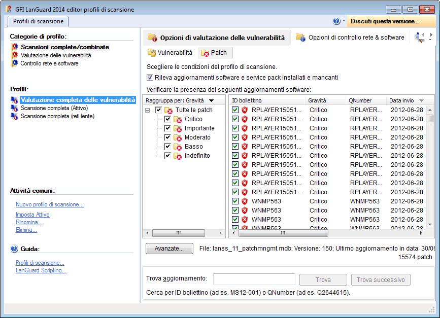 aggiornato ogni volta che GFI rilascia un nuovo aggiornamento di un file di definizione di una patch mancante per GFI LanGuard.