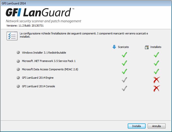 Nota Non è possibile effettuare aggiornamento software da versioni precedenti a GFI LanGuard 9.