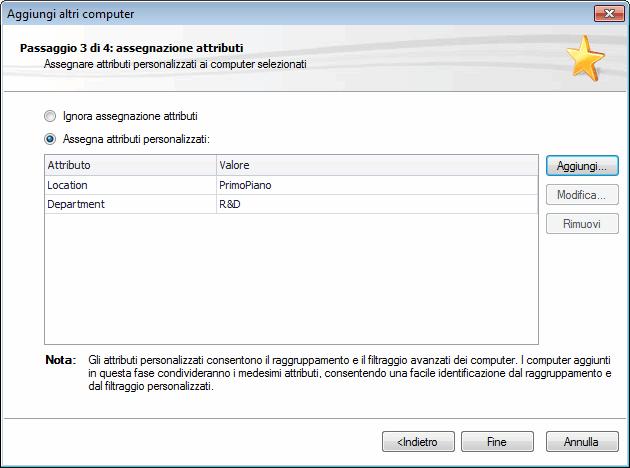 Schermata 14: Aggiungi altri computer - Assegnazione di attributi ai nuovi computer 4.