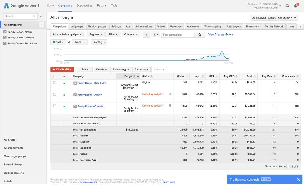 Passa facilmente alla nuova esperienza AdWords Per provare la nuova esperienza AdWords, è sufficiente fare clic su un pulsante.