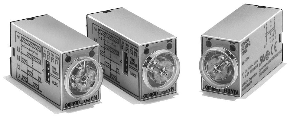 Temporizzatore elettronico H3YN Temporizzatore miniaturizzato multiscala e multifunzione Permette di ridurre gli stock di magazzino. Disposizione dei terminali compatibile con il relè di potenza MY.