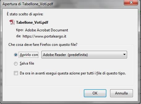 Effettuata la stampa chiudere la finestra del PDF. Si torna al tabellone dei voti del programma.