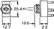 Deviatore unipolare momentaneo alto carico a leva 1 via - 3 posizioni (ON) - OFF - (ON) (con zero centrale) Portata: 10 A - 250 V ca - Foro pannello: 12,5 mm.
