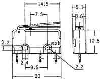 Contatti a saldare Portata: 3 A - 250 V ca 368-850 Deviatore fine corsa sensibile con leva e rullo Pressione di lavoro: 35 gr.