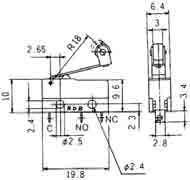 Contatti per circuito stampato Portata: 3 A - 250 V ca 368-852 Deviatore fine corsa sensibile Pressione di lavoro: 150 gr. Contatti faston 4.8 mm.
