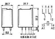 bobina: 6 V cc - 150 ma - 40 Ω Caratteristiche di bobina: 12 V cc - 86 ma - 140 Ω Caratteristiche di bobina: 24 V cc - 40 ma - 600 Ω Caratteristiche di