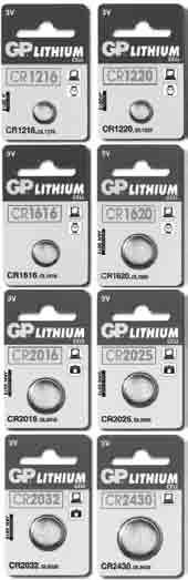 230-4300 230-4315 230-4325 230-4400 230-4430 Batterie Litio / Biossido di Manganese GP LITHIUM Pila Litio CR 1025 3V conf. da 5 blister singoli Pila Litio CR 1216 3V conf.