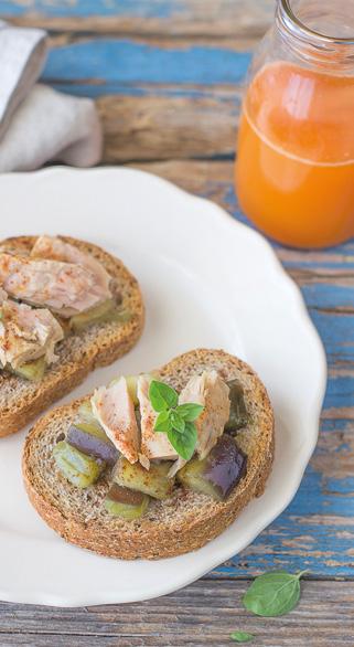 BRUSCHETTE CON TONNO E MELANZANE Difficoltà: bassa Costo: medio Preparazione: 25 min.