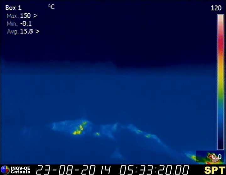 In particolare, a partire dalle ore 02:30 UTC circa, è più evidente una anomalia termica nel settore sud-occidentale dell area craterica, presumibilmente imputabile ad un incremento dell attività