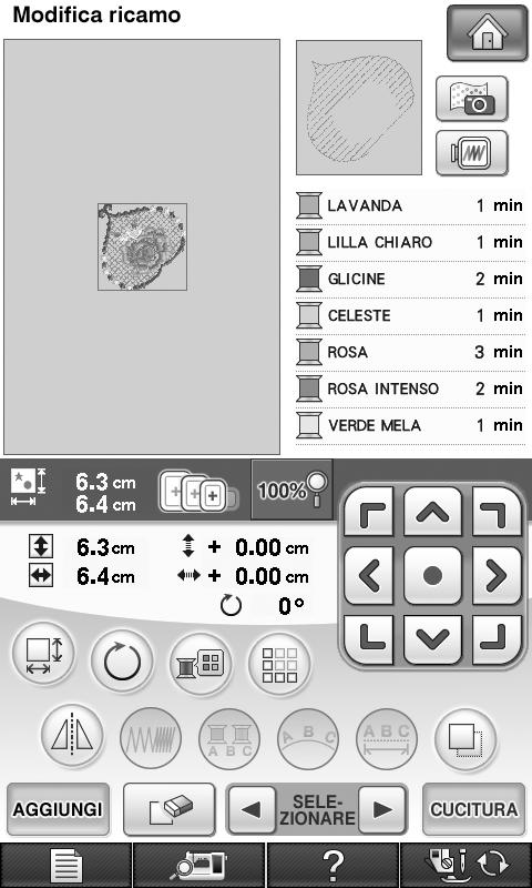 Questa funzione è utilizzabile dalla schermata di cucitura e dalle schermate di modifica e di cucitura della modalità di ricamo.