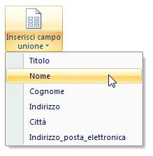 Figura 8: il gruppo Inserisci campi Per aggiungere i "segna posto" nel tuo documento, fai clic nel punto dove vuoi inserire il campo.