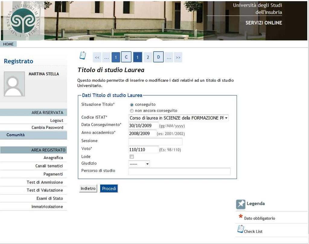 22 selezionare il corso di studio e Procedi
