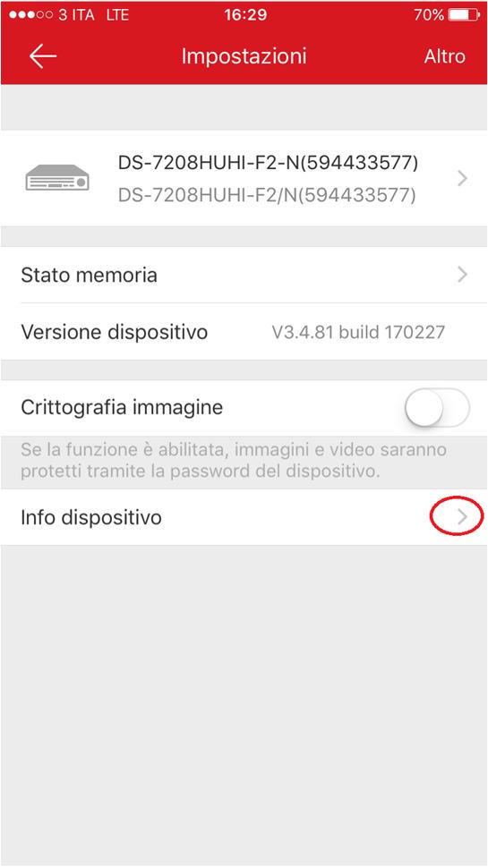 Premere su Info dispositivo Premere su Share device Inserire la