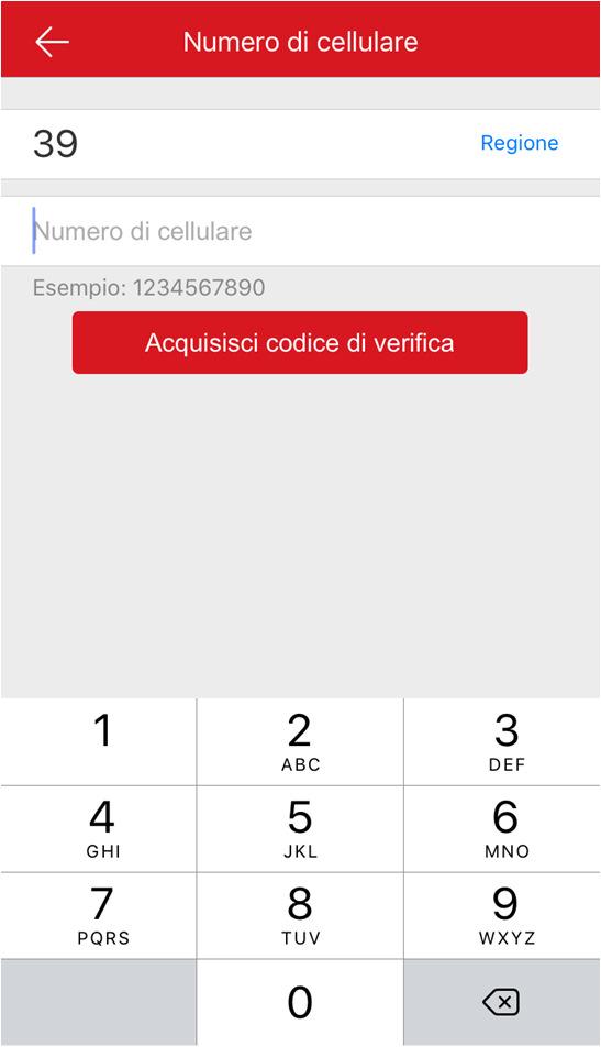 Registrazione tramite numero di cellulare Registrazione tramite indirizzo email Il codice di verifica verrà inviato al