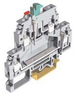 A circuiti sovrapposti passante con codoli a saldare con circuito superiore sezionabile aggancio universale su entrambi i profilati PR/DIN e PR/3 a norma IEC 60715, tipi G32 e TH/35 disponibili nei