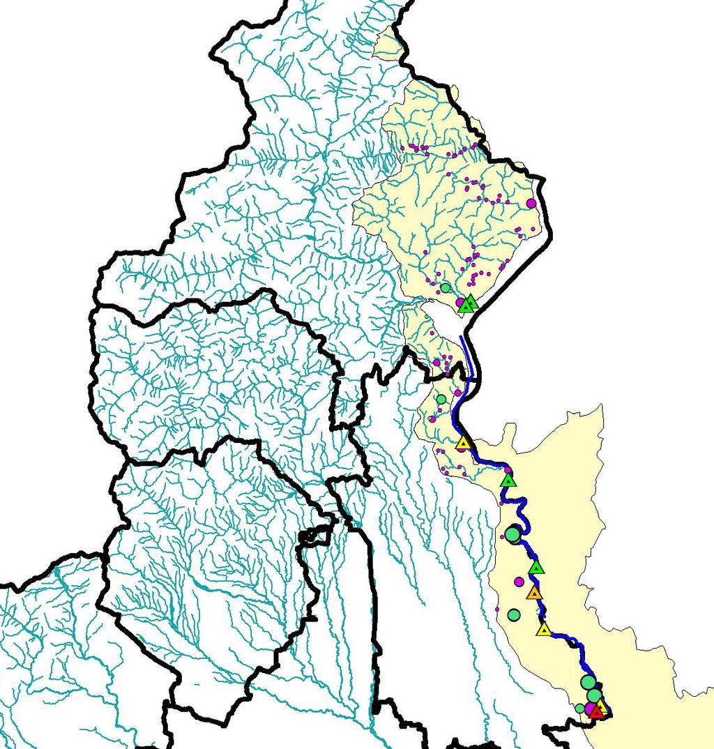 4.5.10 Ticino sublacuale Figura 45: Scarichi industriali da processo produttivo e scarichi urbani depurati per il bacino del Ticino SACA 2001-2002 Pessimo Scadente Sufficiente Buono Elevato Area del