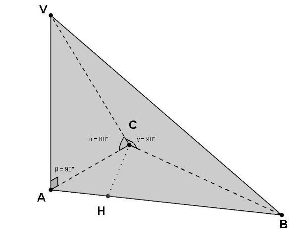Esercizi pescati dalla rete. 1) Data una piramide quadrangolare regolare, avente lo spigolo di base AB = 10 (cm) e lo spigolo laterale VA = 20 (cm), calcola: a) La misura dell altezza VH.