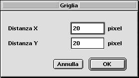 3.3.40 Vai a pagina Apre un dialogo per spostarsi ad una determinata pagina di un documento a più pagine. 3.3.41 Attiva/disattiva griglia Per attivare o disattivare la griglia 3.3.42 Opzione griglia 3.