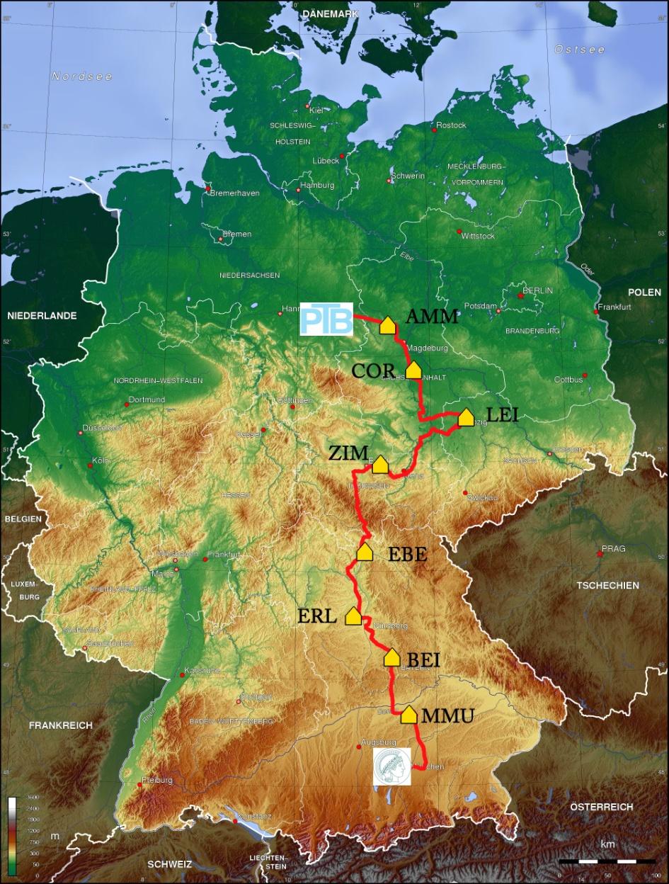 900 km dark fibre link between PTB and MPQ A pair of 900 km dark fibers Attenuation > -200dB 8 Container stations