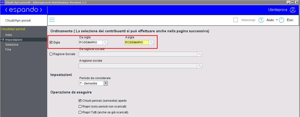 5. Andare in Altre Applicazioni Adempimento Antielusione - Comunicazione Dati Fatture Chiudi/Apri Periodo per chiudere il periodo (semestre).